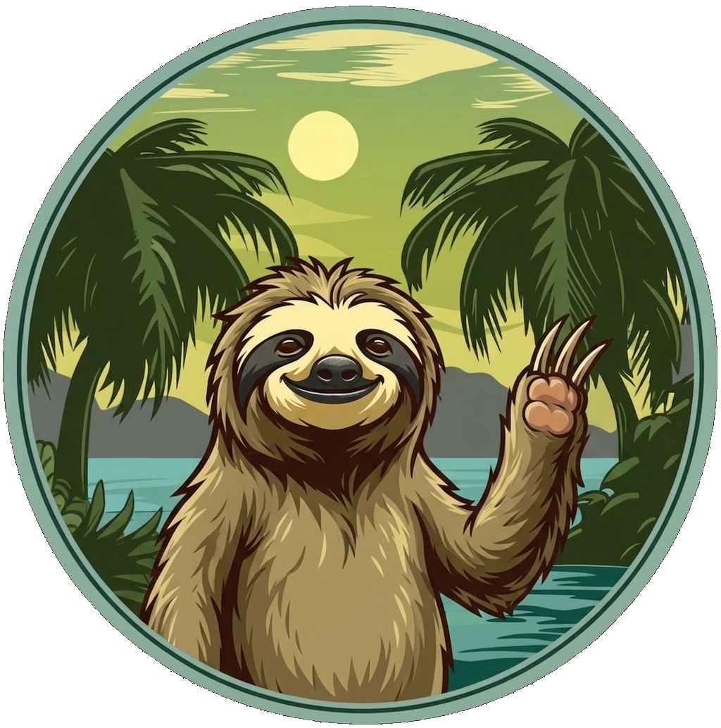 Procrastinating Sloth brand image - Sloth is waving to the audience